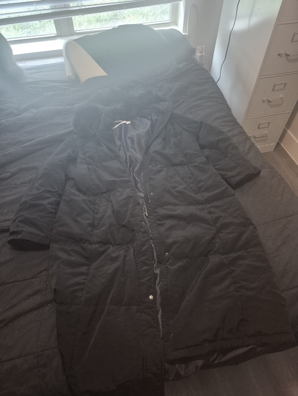 Perry Ellis Portfolio Men's 3X Black Long Puffer Coat Faux Fur Hood